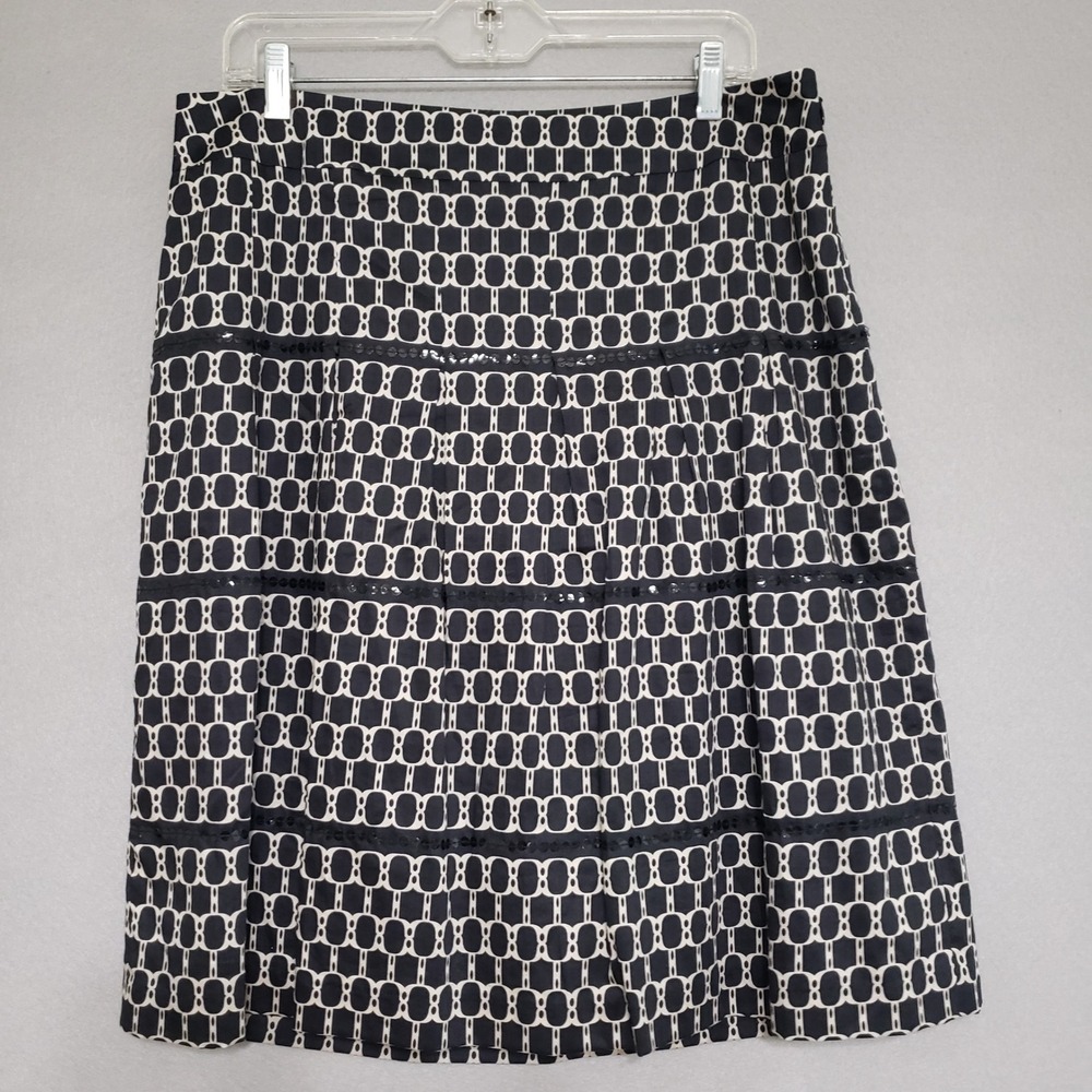Ann Taylor Loft 12 Skirt Black White Sequin Trim A-Line Knee Office Wear Preppy
